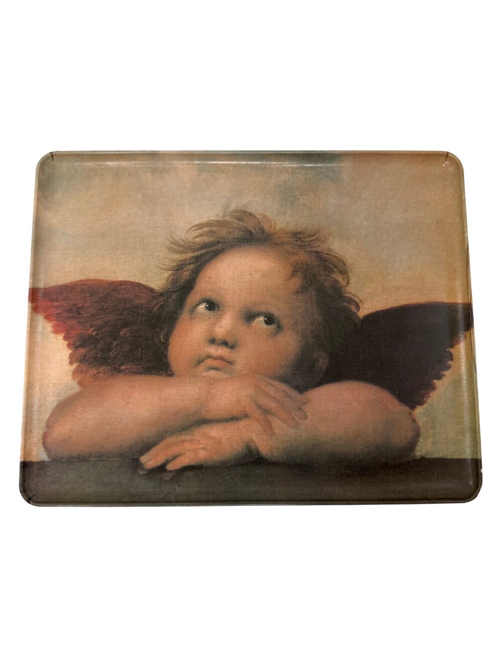 VINTAGE Made in Italy "Sistine Madonna" Cherubs Serving Beige Brown Plastic Tray